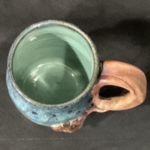 Janet Donnangelo Mountain Nest Pottery Mug, Sign Stoneware Blue Copper Vine Cup - Thumbnail 6