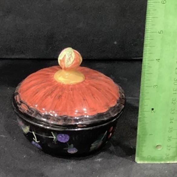 Ceramic Lidded Pots on Metal Stand, Decorative Candle Holders, Five Piece Set - Thumbnail 2
