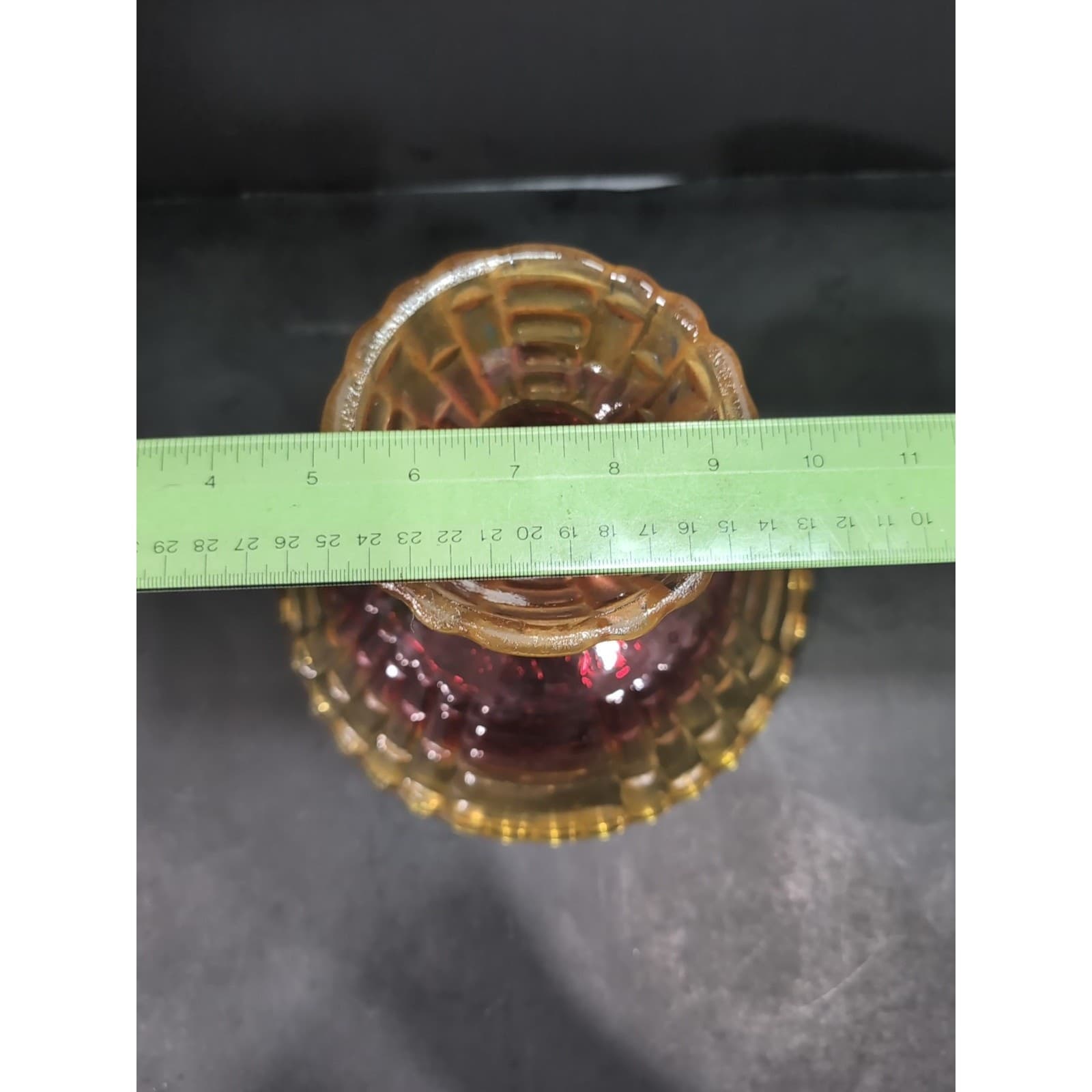 Jeanette "Louisa" Amberina Bowl, Vintage Pedestal Glassware, Carnival Fruit Bowl - Thumbnail 11