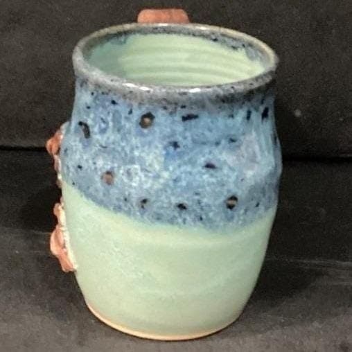 Janet Donnangelo Mountain Nest Pottery Mug, Sign Stoneware Blue Copper Vine Cup - Thumbnail 10