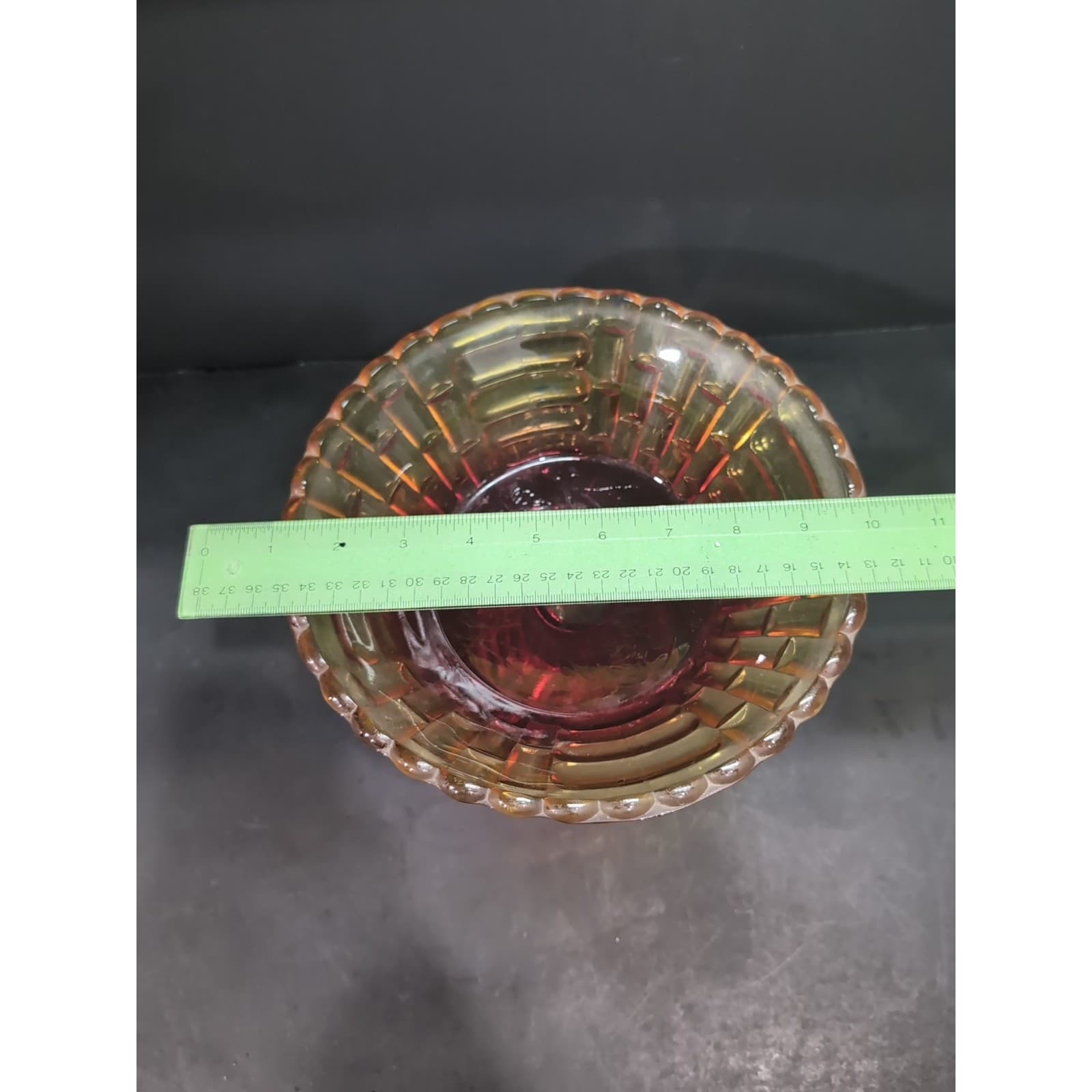 Jeanette "Louisa" Amberina Bowl, Vintage Pedestal Glassware, Carnival Fruit Bowl - Thumbnail 10