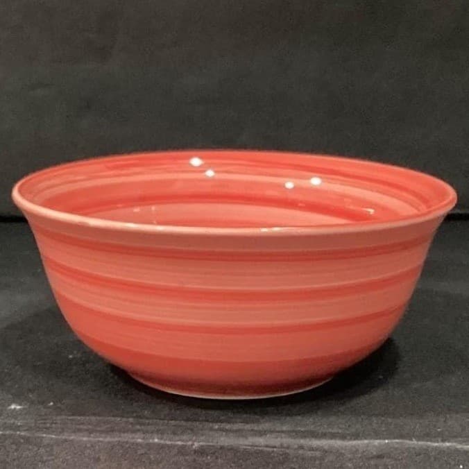 Swirl Hand-Painted Cereal Bowl, Vintage Salmon Pink Glossy Ceramic Dinnerware - Thumbnail 9