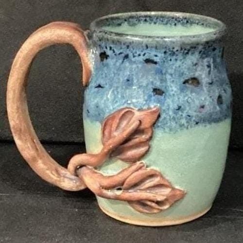 Janet Donnangelo Mountain Nest Pottery Mug, Sign Stoneware Blue Copper Vine Cup - Thumbnail 7