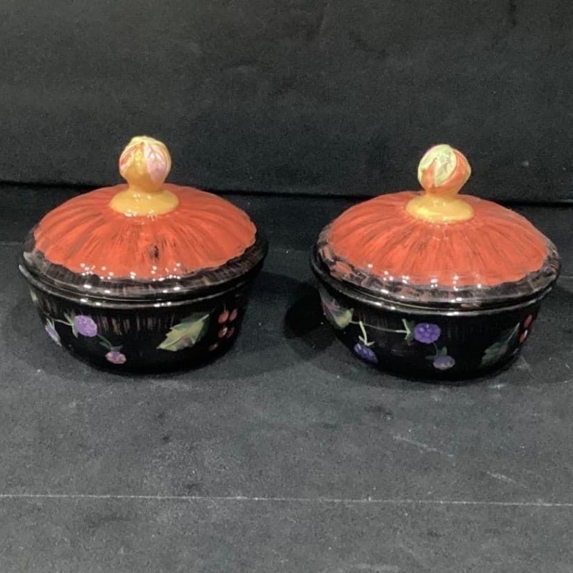 Ceramic Lidded Pots on Metal Stand, Decorative Candle Holders, Five Piece Set - Thumbnail 11