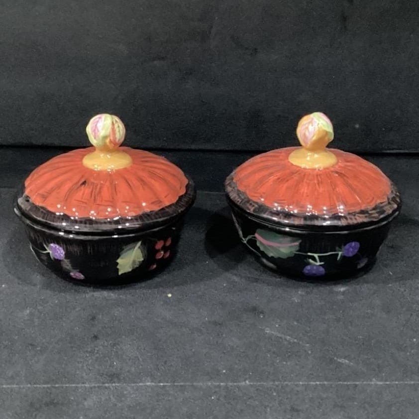 Ceramic Lidded Pots on Metal Stand, Decorative Candle Holders, Five Piece Set - Thumbnail 9