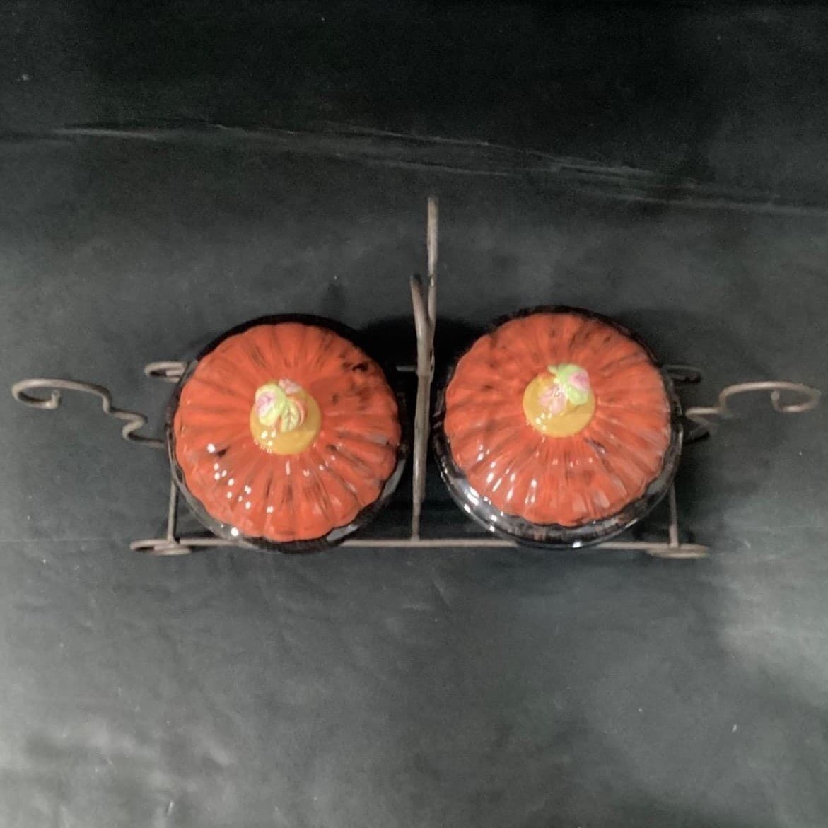 Ceramic Lidded Pots on Metal Stand, Decorative Candle Holders, Five Piece Set - Thumbnail 6