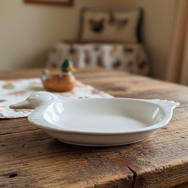 White Ceramic Duck Shaped Platter, Vintage Japan Glossy Serving Dish Centerpiece