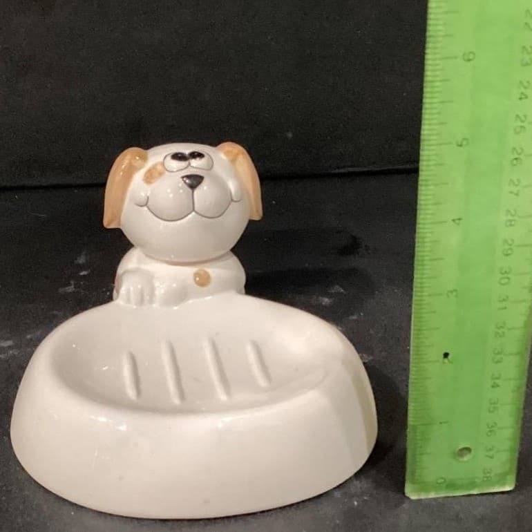 Puppy Dog Ceramic Soap Dish, Vintage Art Deco-Style Bathroom Decor Vanity Accent - Thumbnail 2