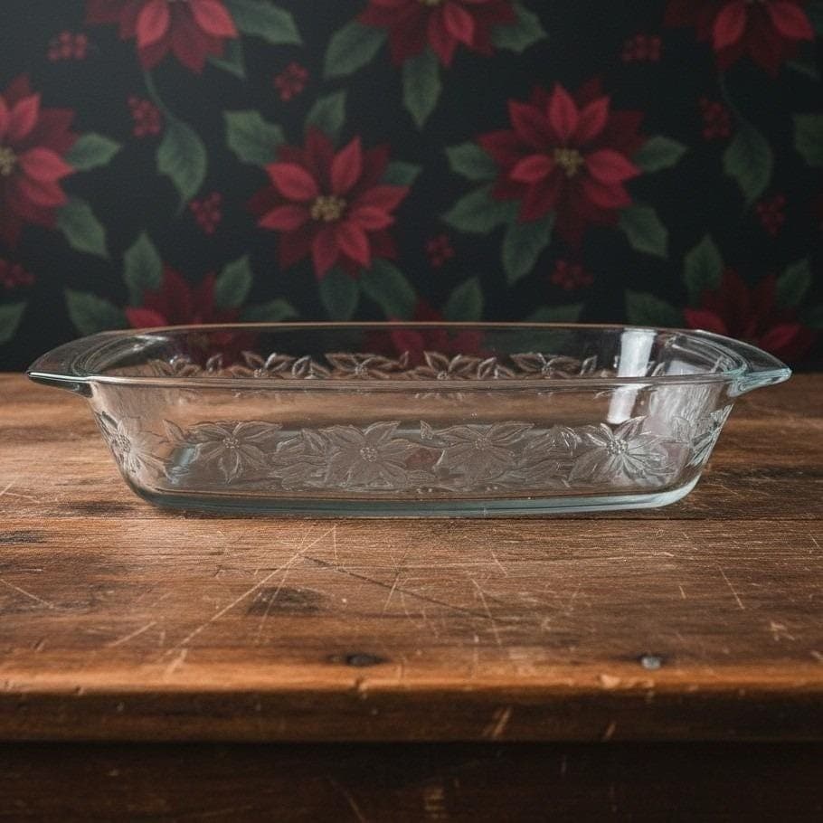 Princess House Fantasia Crystal Baking Pan #531, Vintage Poinsettia Bakeware