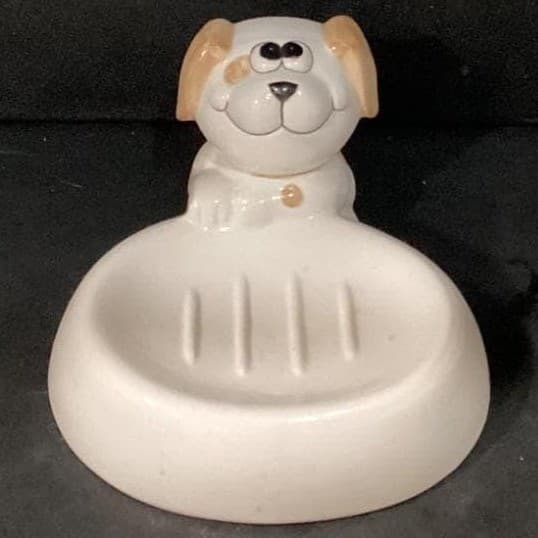 Puppy Dog Ceramic Soap Dish, Vintage Art Deco-Style Bathroom Decor Vanity Accent - Thumbnail 7