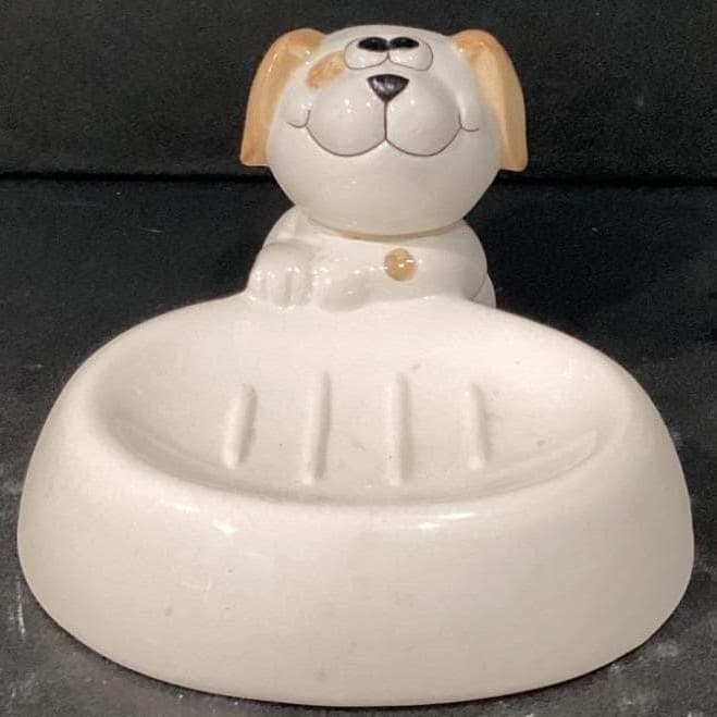 Puppy Dog Ceramic Soap Dish, Vintage Art Deco-Style Bathroom Decor Vanity Accent - Thumbnail 8