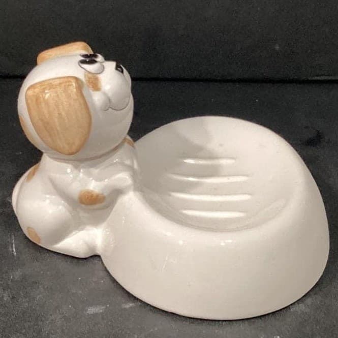 Puppy Dog Ceramic Soap Dish, Vintage Art Deco-Style Bathroom Decor Vanity Accent - Thumbnail 9