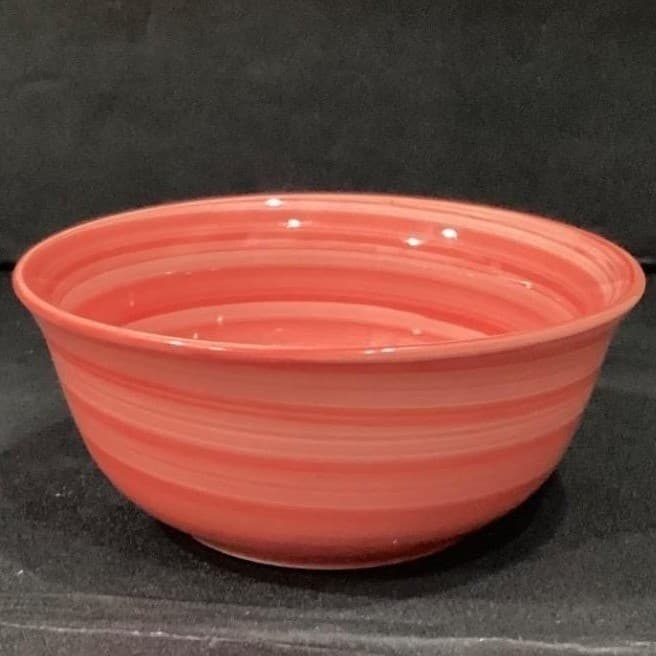 Swirl Hand-Painted Cereal Bowl, Vintage Salmon Pink Glossy Ceramic Dinnerware - Thumbnail 11