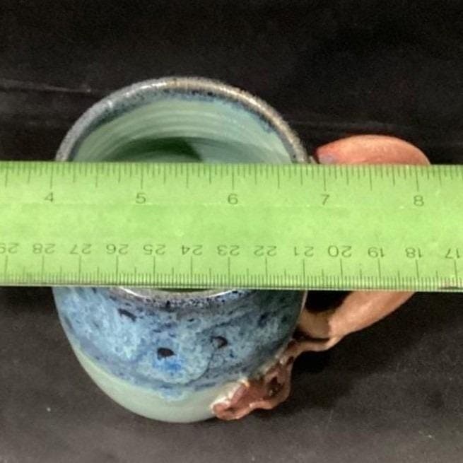 Janet Donnangelo Mountain Nest Pottery Mug, Sign Stoneware Blue Copper Vine Cup - Thumbnail 3