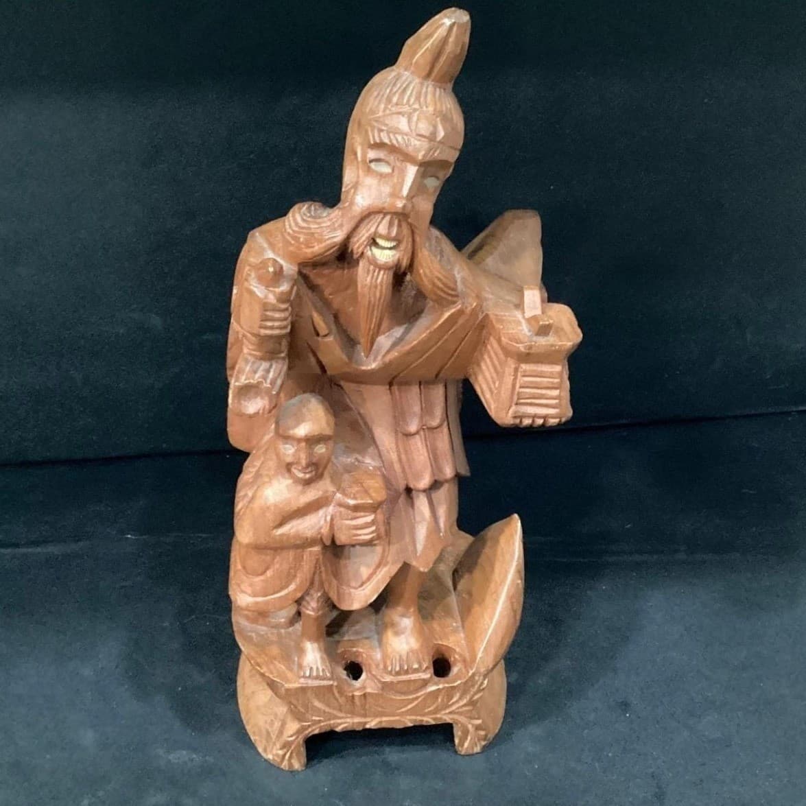 Asian Hand-Carved Wood Figurine, Medicine Man With Child, Chinese Folk Art - Thumbnail 10