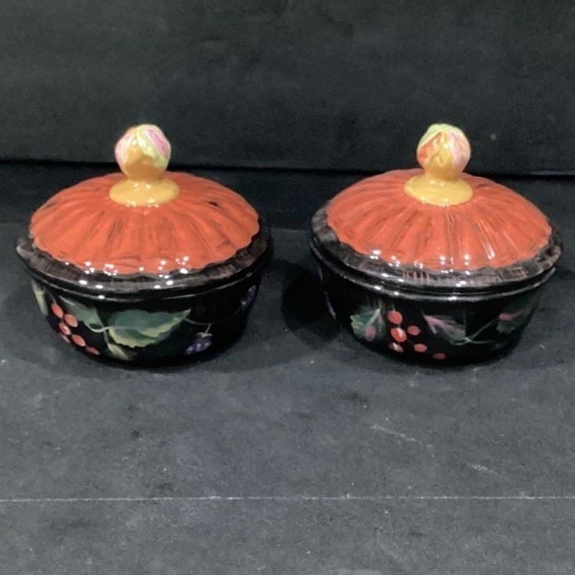 Ceramic Lidded Pots on Metal Stand, Decorative Candle Holders, Five Piece Set - Thumbnail 10