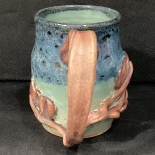 Janet Donnangelo Mountain Nest Pottery Mug, Sign Stoneware Blue Copper Vine Cup - Thumbnail 8