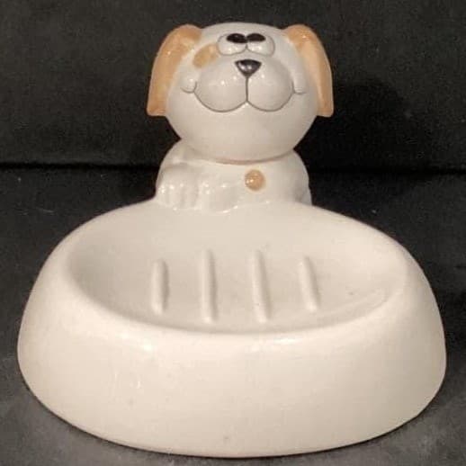 Puppy Dog Ceramic Soap Dish, Vintage Art Deco-Style Bathroom Decor Vanity Accent - Thumbnail 6