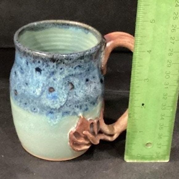 Janet Donnangelo Mountain Nest Pottery Mug, Sign Stoneware Blue Copper Vine Cup - Thumbnail 2