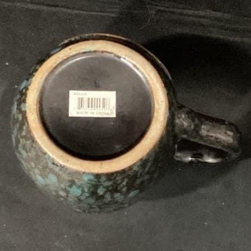 Iowa Stoneware Pottery Mug, 3D Cow Farm Design, Vintage Blue Speckled Folk Art - Thumbnail 4