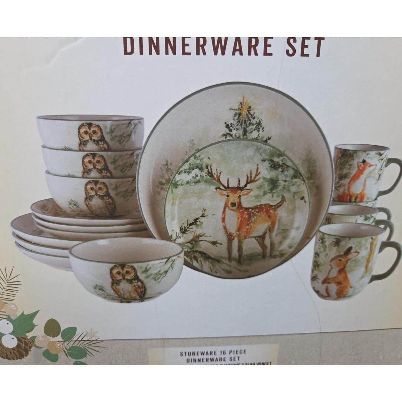 Cracker Barrel Susan Winget Winter Woodland Tableware, 16 Pieces, Forest Animals - Thumbnail 3