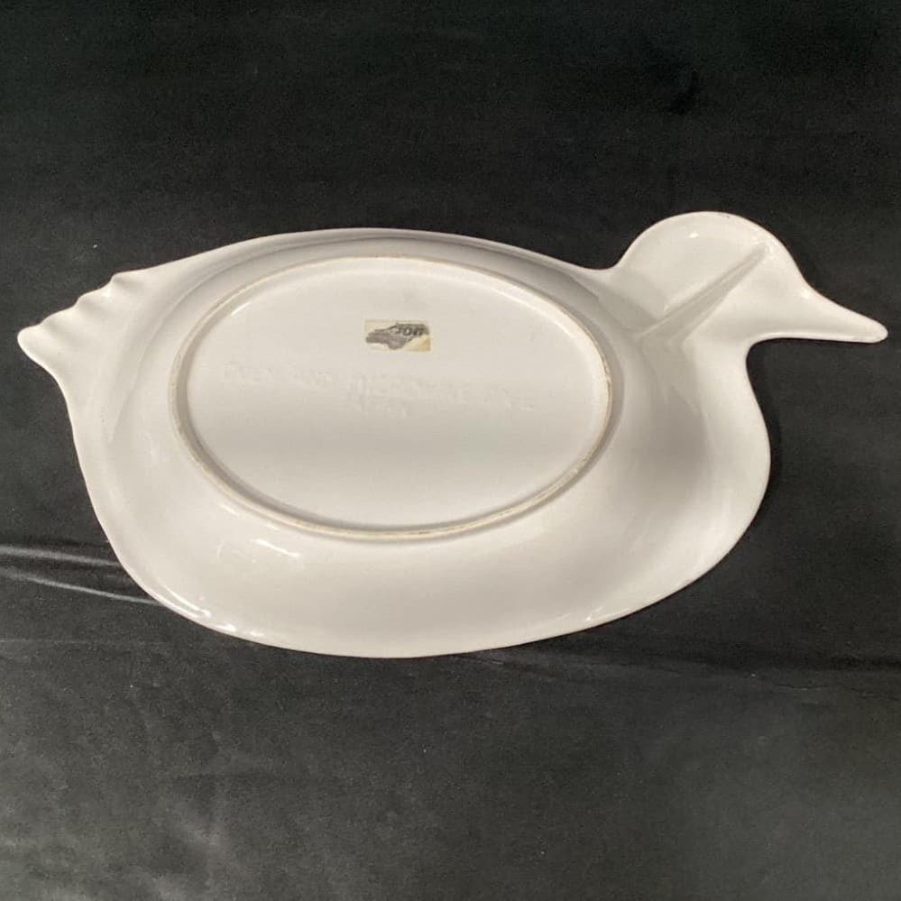 White Ceramic Duck Shaped Platter, Vintage Japan Glossy Serving Dish Centerpiece - Thumbnail 4