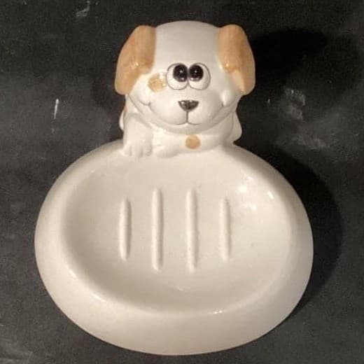 Puppy Dog Ceramic Soap Dish, Vintage Art Deco-Style Bathroom Decor Vanity Accent - Thumbnail 5