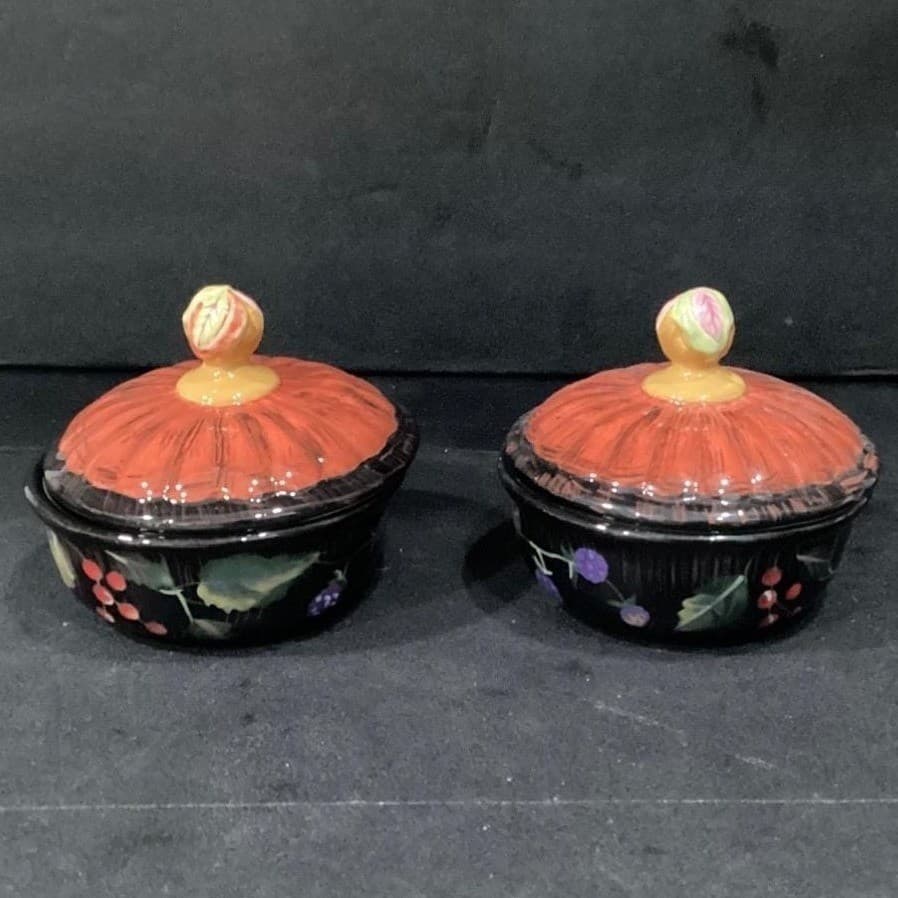 Ceramic Lidded Pots on Metal Stand, Decorative Candle Holders, Five Piece Set - Thumbnail 8