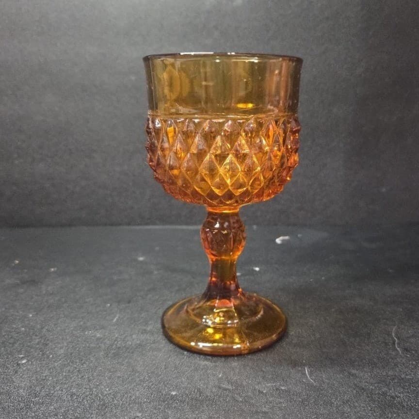 Indiana Glass Amber Diamond Point Water Goblet, Vintage Mid-Century Stemware - Thumbnail 2