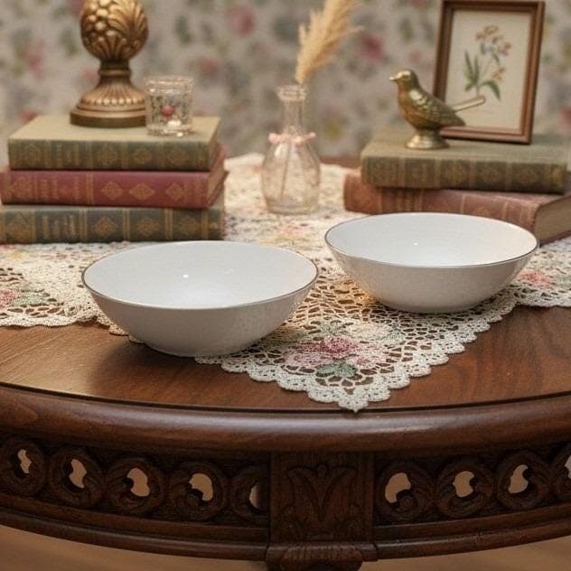 Royal Doulton Amulet Dessert Bowls, Set Of 2, White Floral Fine China Dinnerware