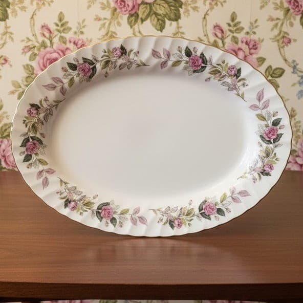 Creative Fine China Regency Rose Oval Platter #2345, Vintage Floral Servingware