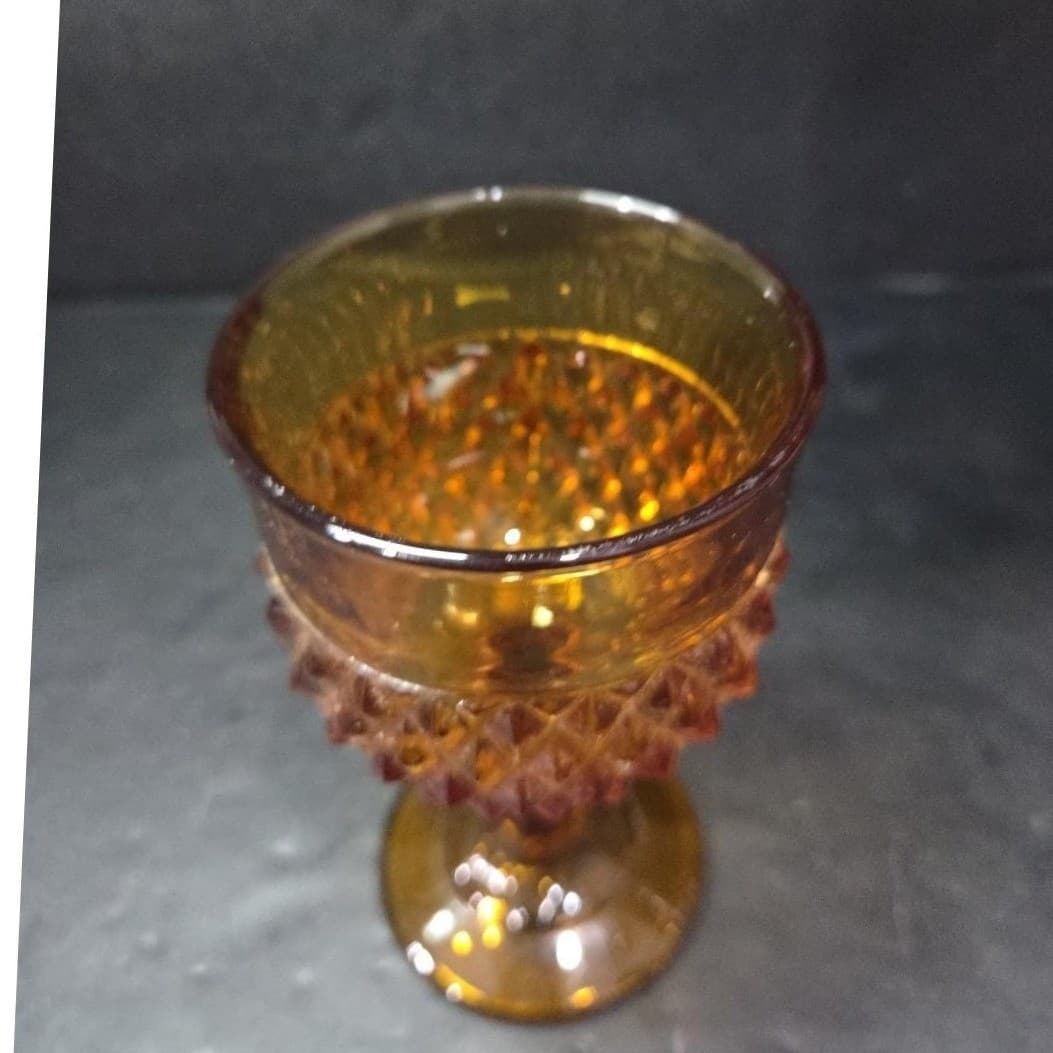 Indiana Glass Amber Diamond Point Water Goblet, Vintage Mid-Century Stemware - Thumbnail 6