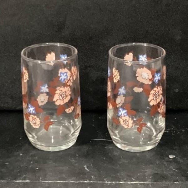 Libbey Floral Juice Glasses, Set of 2, Vintage Orange Flowers Design Drinkware - Thumbnail 10