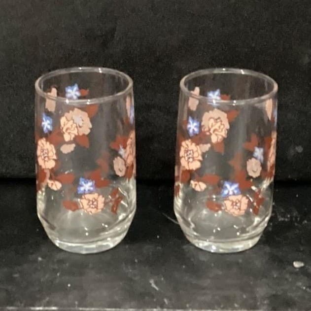Libbey Floral Juice Glasses, Set of 2, Vintage Orange Flowers Design Drinkware - Thumbnail 9