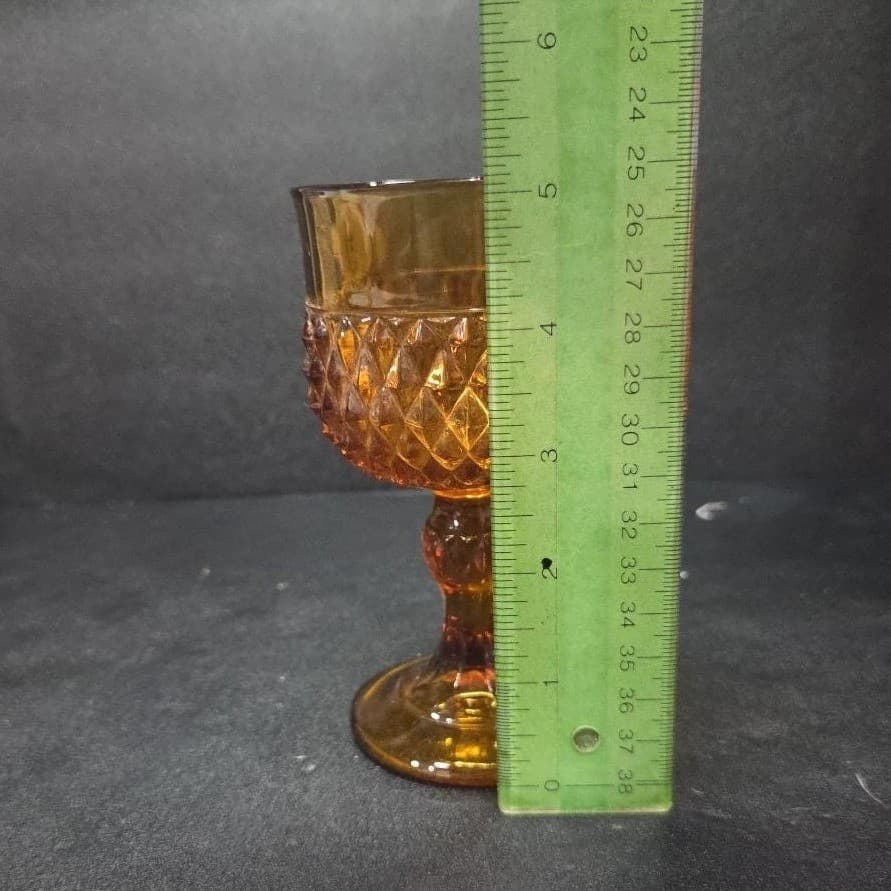 Indiana Glass Amber Diamond Point Water Goblet, Vintage Mid-Century Stemware - Thumbnail 9