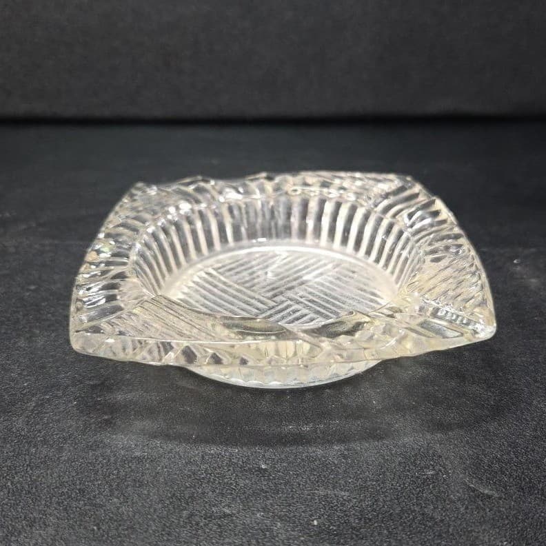 Art Deco Square Ashtray, Vintage Heavy Glass, Replacement Coffee Table Accent - Thumbnail 2