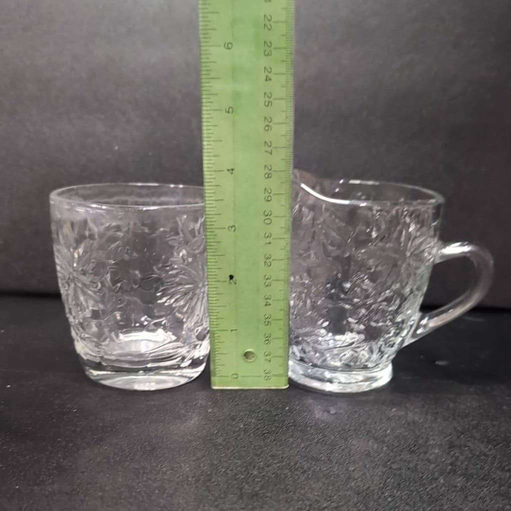 Princess House Fantasia Open Sugar Bowl & Creamer Set #5242, Etched Poinsettias - Thumbnail 9