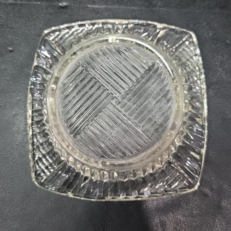 Art Deco Square Ashtray, Vintage Heavy Glass, Replacement Coffee Table Accent - Thumbnail 4