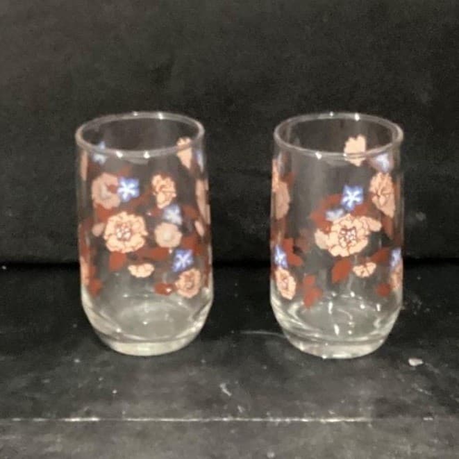 Libbey Floral Juice Glasses, Set of 2, Vintage Orange Flowers Design Drinkware - Thumbnail 11