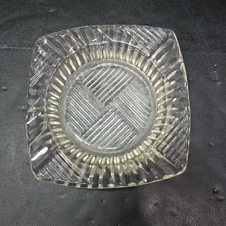 Art Deco Square Ashtray, Vintage Heavy Glass, Replacement Coffee Table Accent - Thumbnail 3