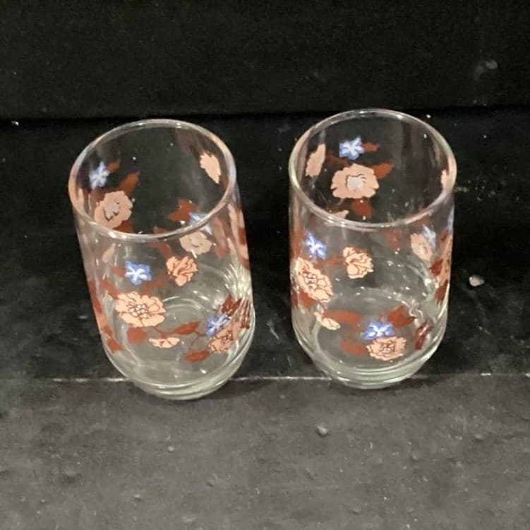 Libbey Floral Juice Glasses, Set of 2, Vintage Orange Flowers Design Drinkware - Thumbnail 3