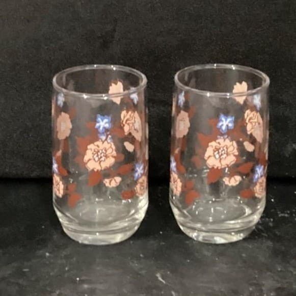 Libbey Floral Juice Glasses, Set of 2, Vintage Orange Flowers Design Drinkware - Thumbnail 8
