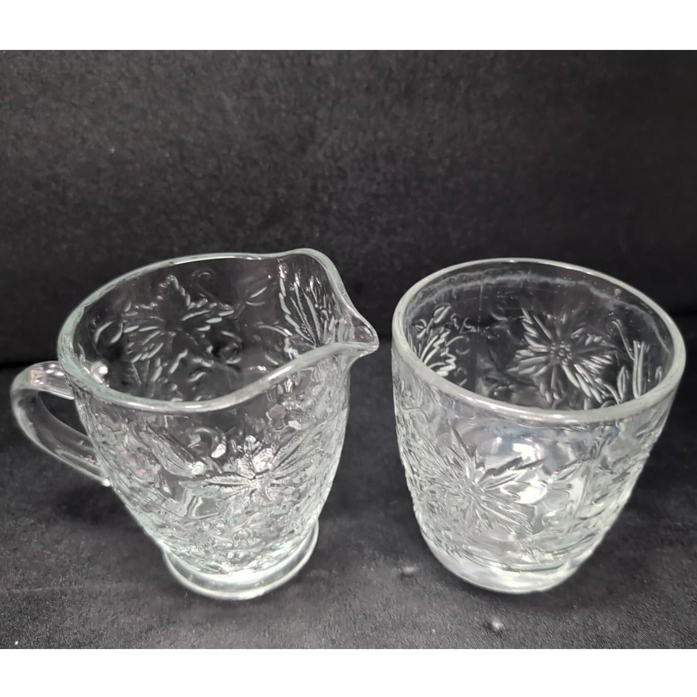 Princess House Fantasia Open Sugar Bowl & Creamer Set #5242, Etched Poinsettias - Thumbnail 6