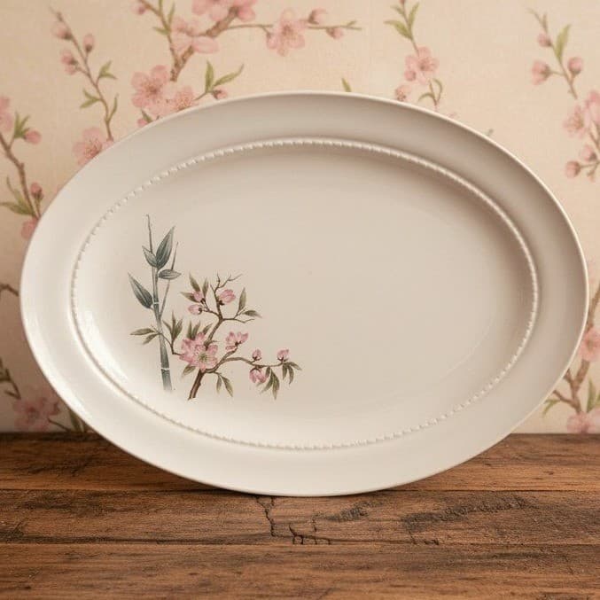 Superior Hall Quality Peach Blossom Oval Platter, Vintage Floral Serving Tray