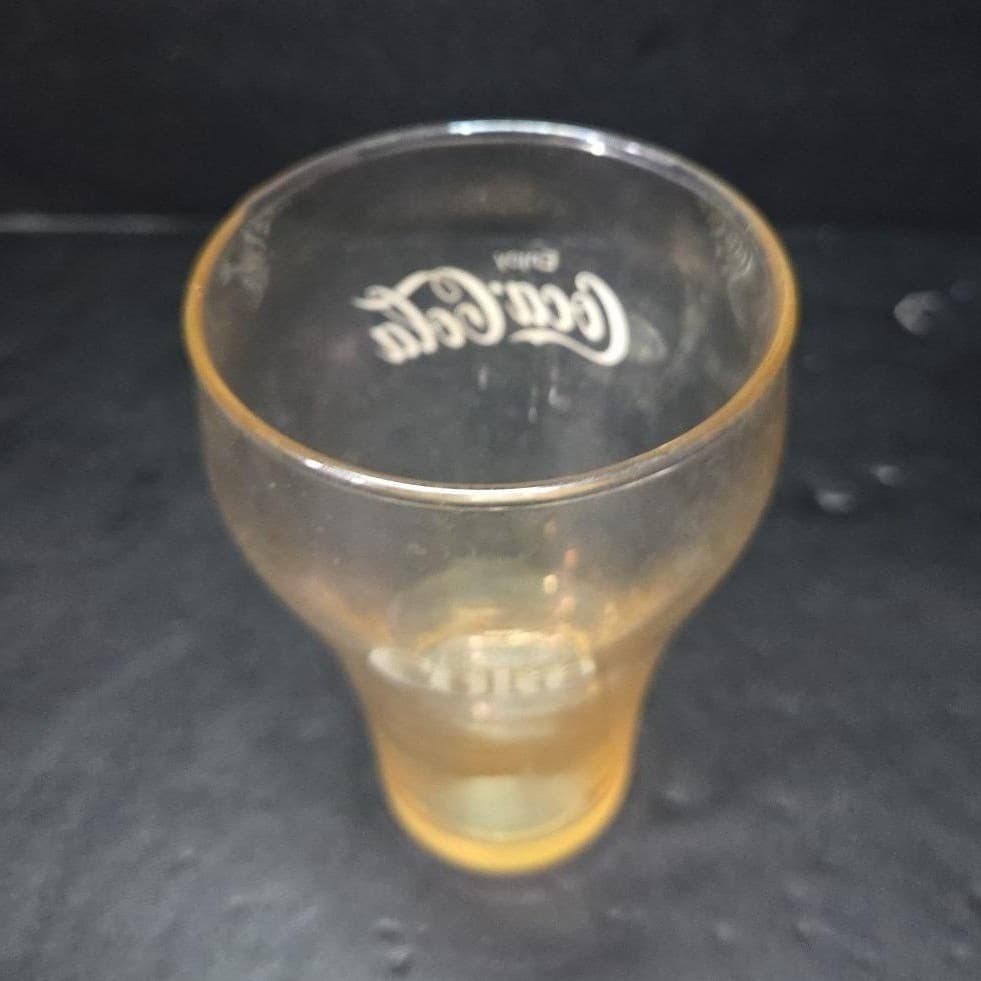 Coca Cola "Enjoy Coke" Orange Tint Tumbler, Vintage Bell Top Soda Fountain Glass - Thumbnail 6