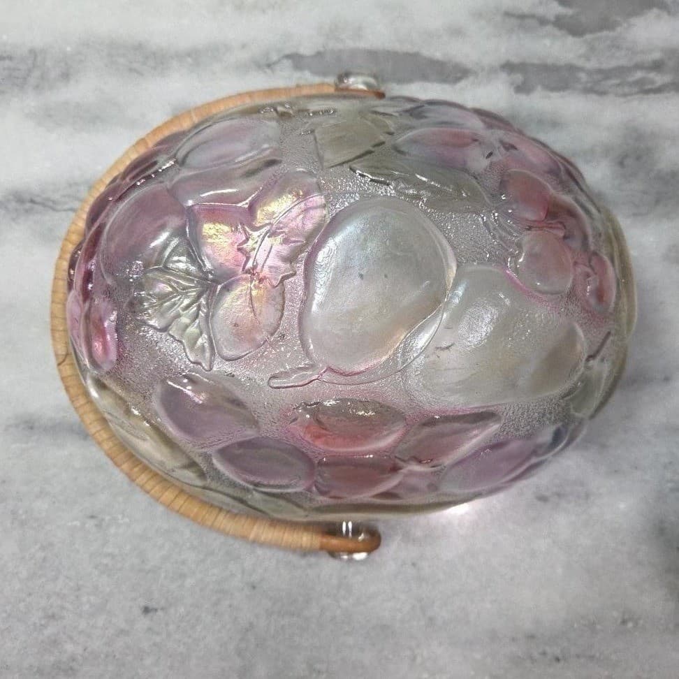 Home Interiors Multicolor Garden Themed Glass Basket Vintage Rattan Handle Decor - Thumbnail 7