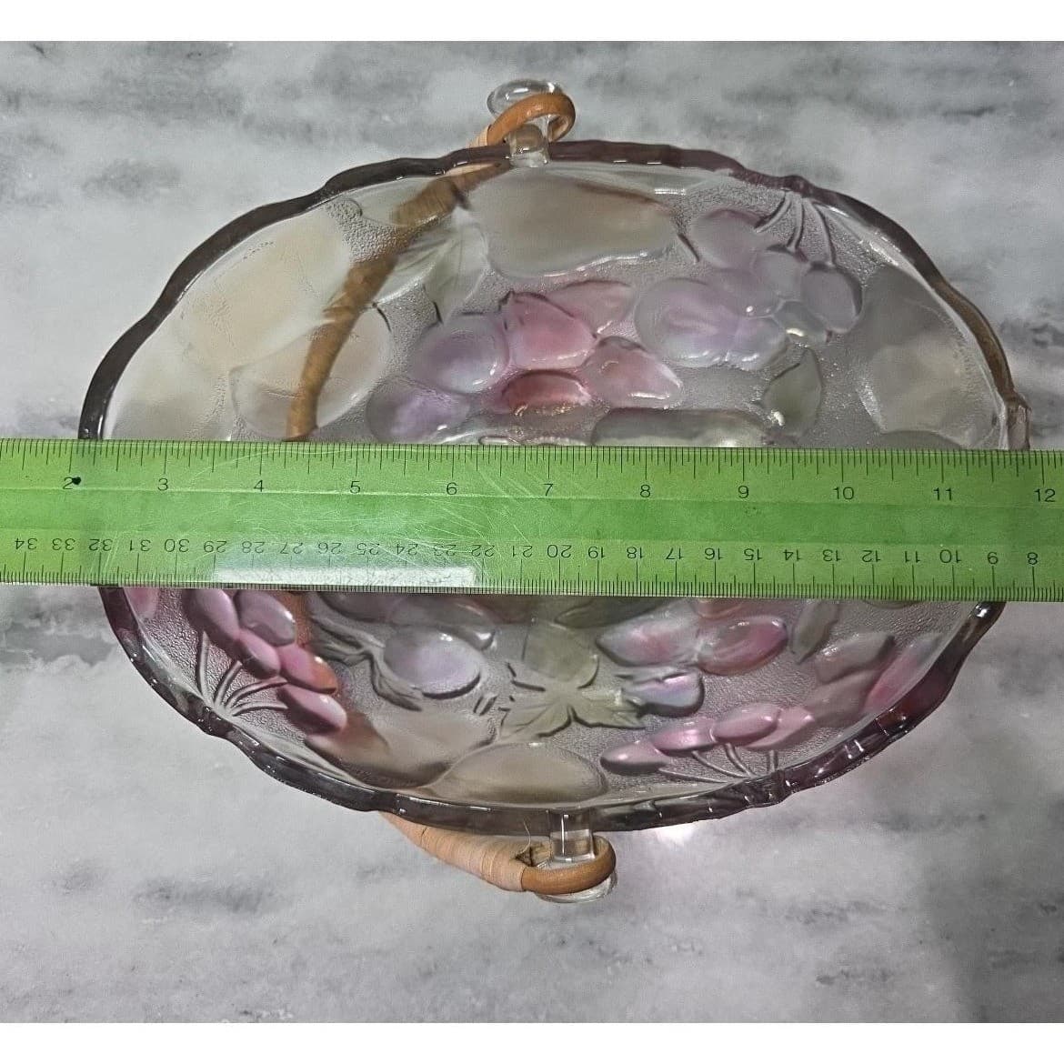 Home Interiors Multicolor Garden Themed Glass Basket Vintage Rattan Handle Decor - Thumbnail 8