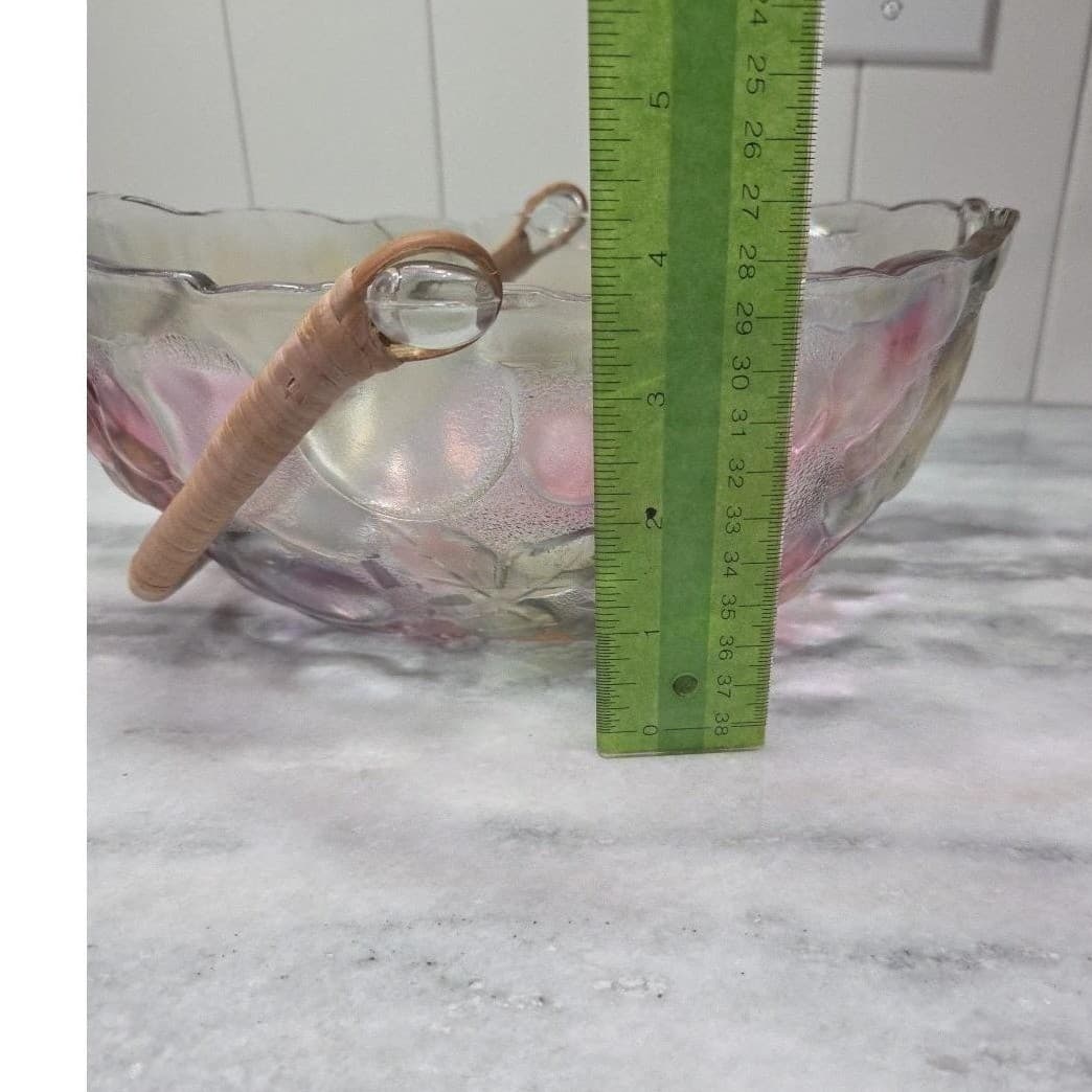 Home Interiors Multicolor Garden Themed Glass Basket Vintage Rattan Handle Decor - Thumbnail 10