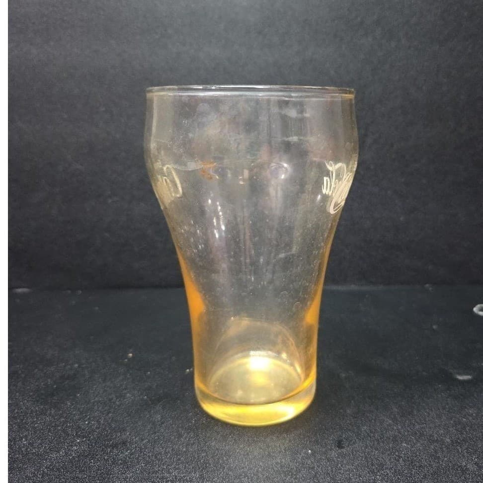 Coca Cola "Enjoy Coke" Orange Tint Tumbler, Vintage Bell Top Soda Fountain Glass - Thumbnail 3