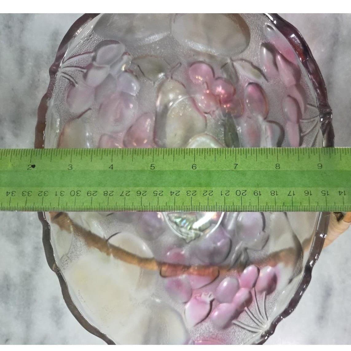 Home Interiors Multicolor Garden Themed Glass Basket Vintage Rattan Handle Decor - Thumbnail 9
